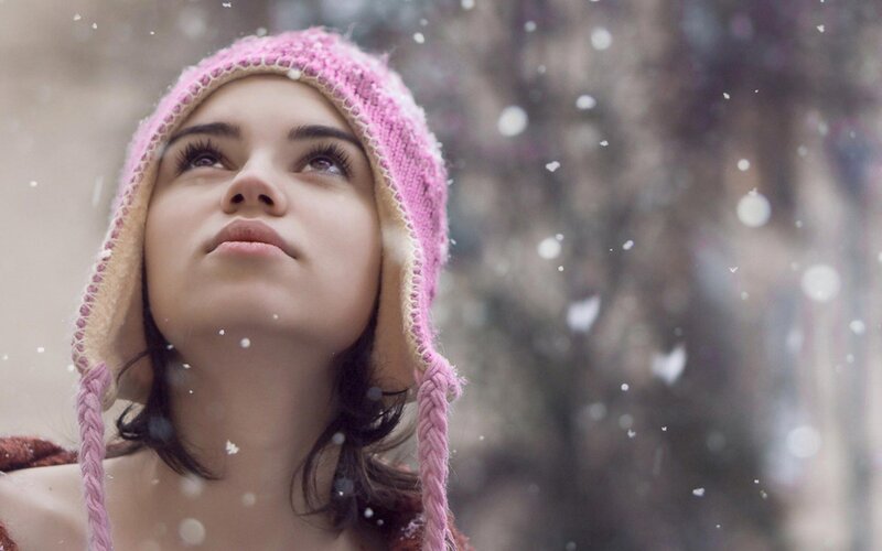 Woman in Pink Hat — Serene, Winter, Photograph