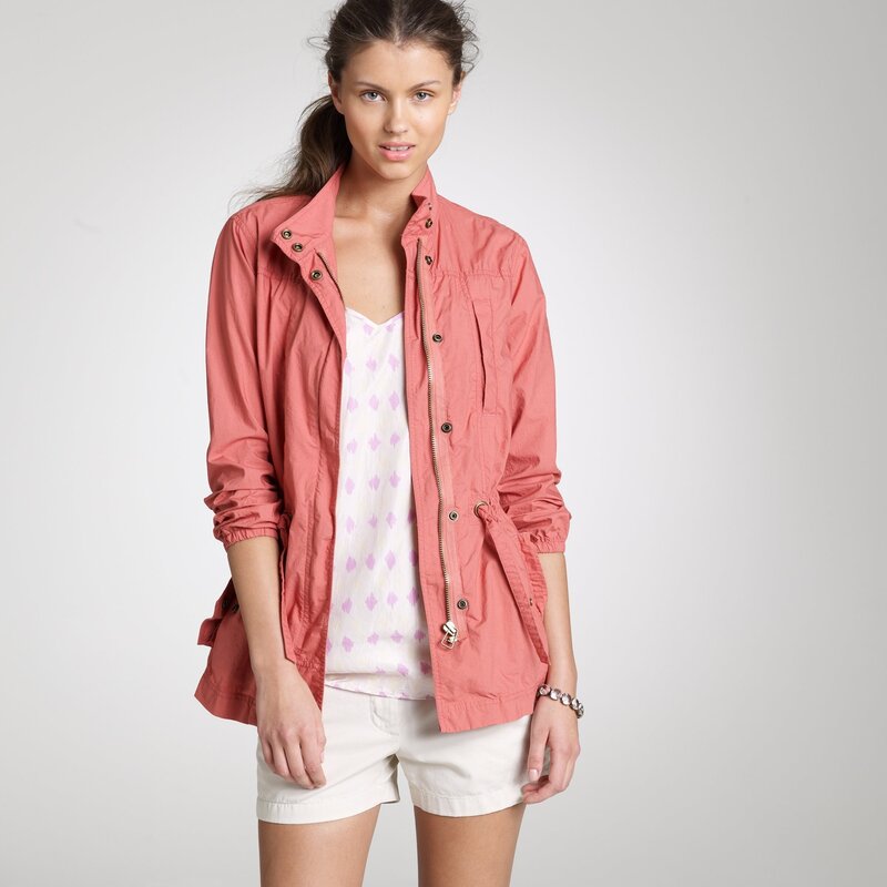 Woman in Pink Jacket — Neutral, Photograph, White Shorts