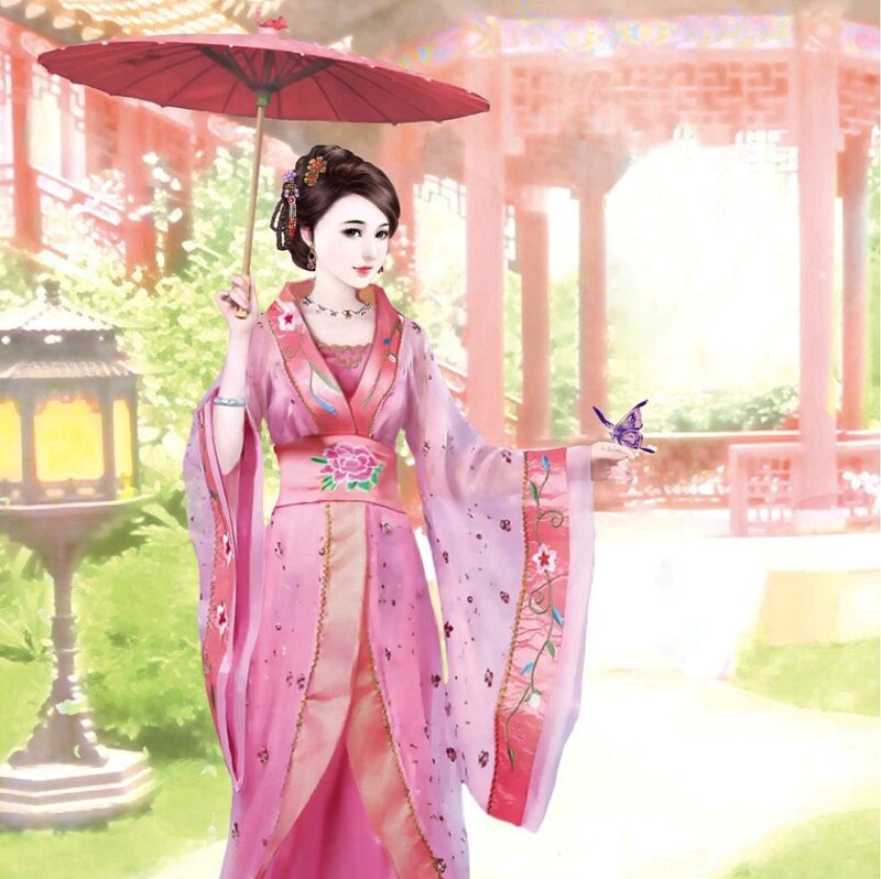 Woman in Pink Kimono — Serene, Afternoon, Digital Art