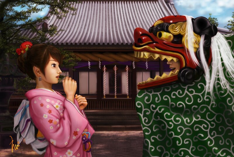 Woman in Pink Kimono — Serene, Afternoon