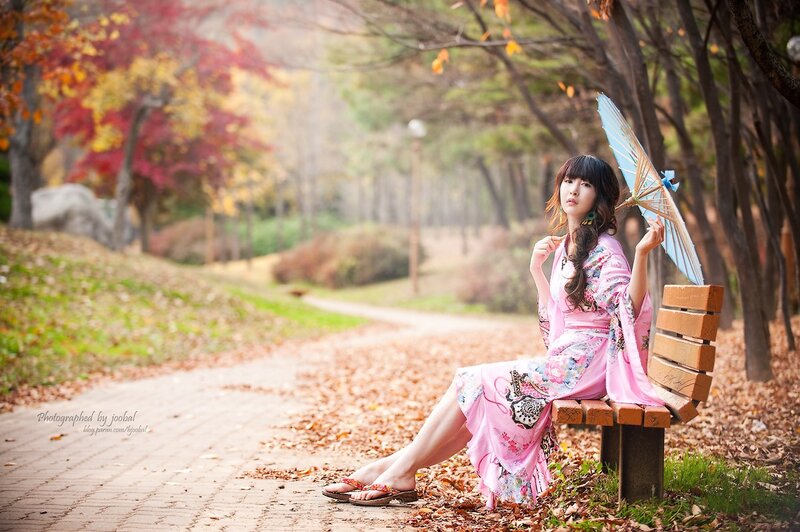 Woman in Pink Kimono — Serene, Autumn