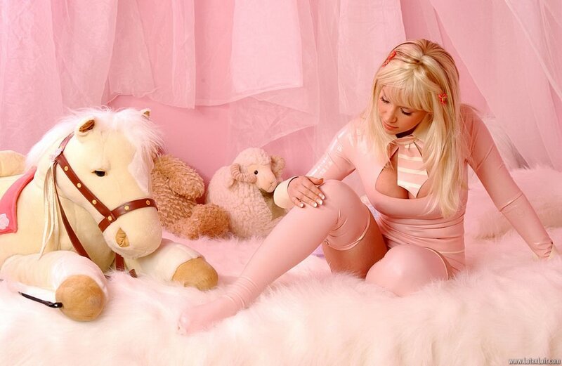 woman in pink latex suit