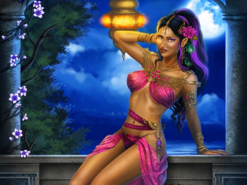 Woman in Pink Outfit — Blue, Dramatic, Night