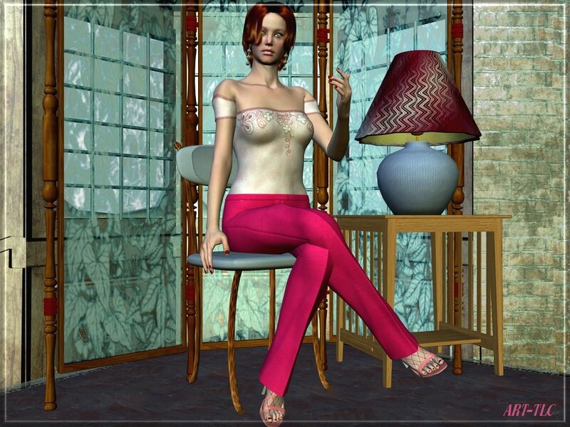 Woman in pink pants sitting