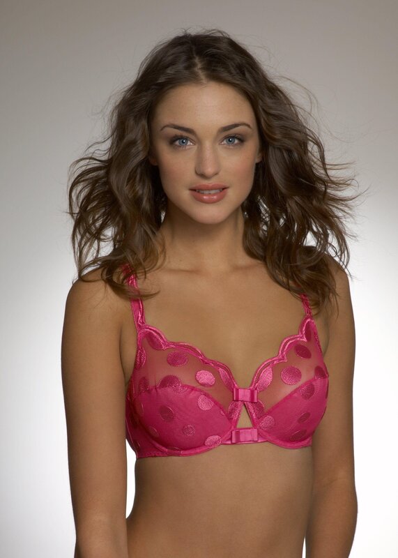 woman in pink polka-dot bra