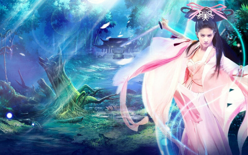 Woman in Pink Robe — Blue, Dramatic