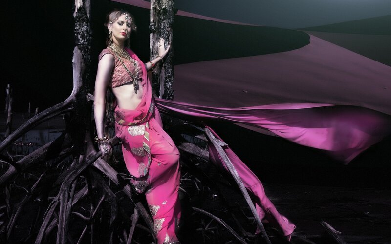Woman in Pink Sari — Dramatic, Night