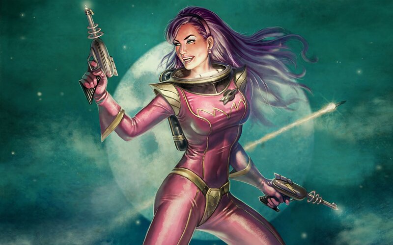 Woman in Pink Suit — Dramatic, Night, Digital Art