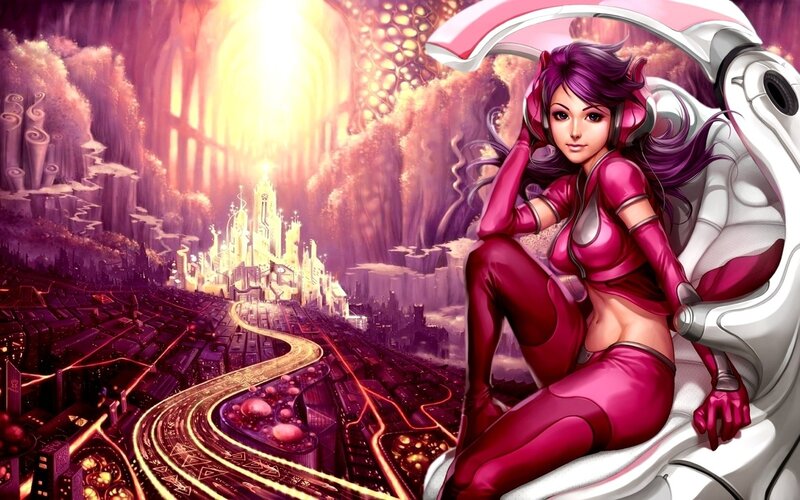 Woman in Pink Suit — Purple, Dramatic, Digital Art