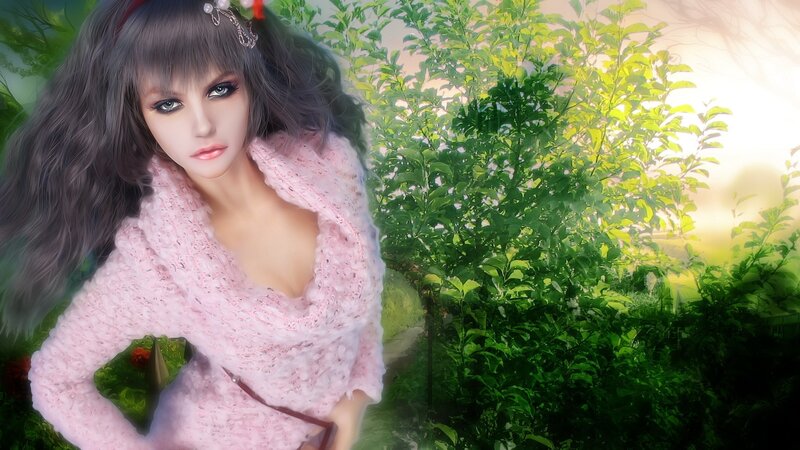 Woman in Pink Sweater — Serene, Afternoon, Digital Art