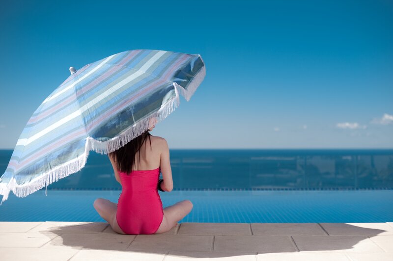 Woman in Pink Swimsuit — Blue