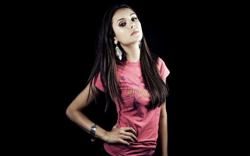 Woman in Pink T-shirt — Black, Dramatic, Photograph