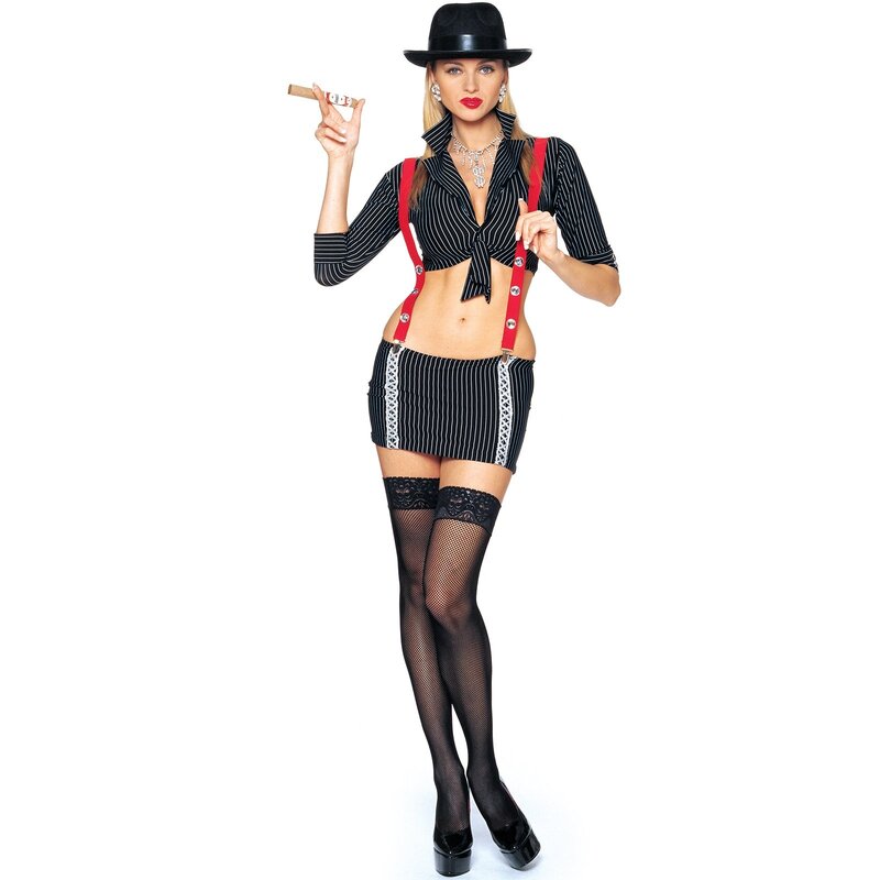 woman in pinstripe costume