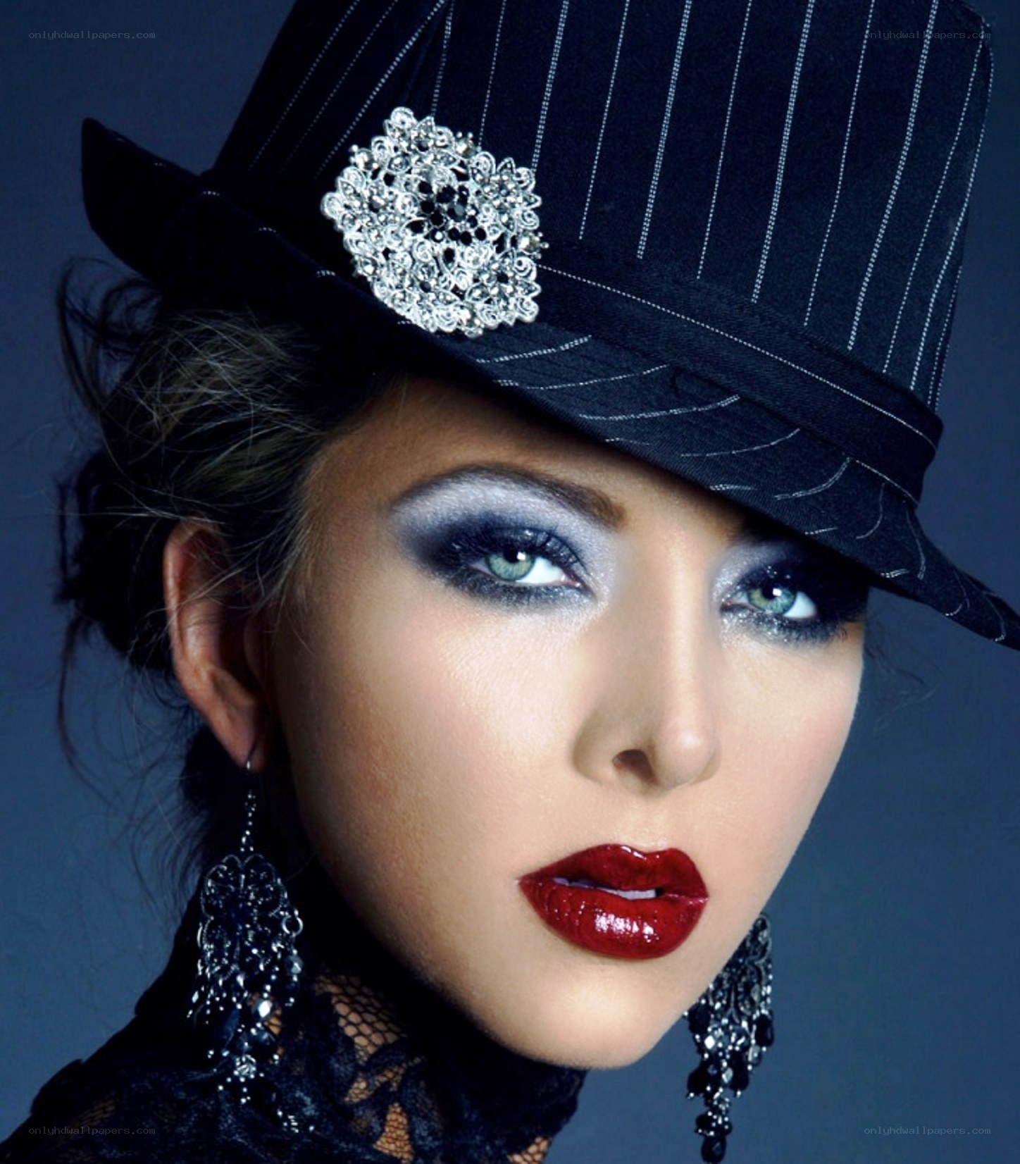 woman in pinstripe hat