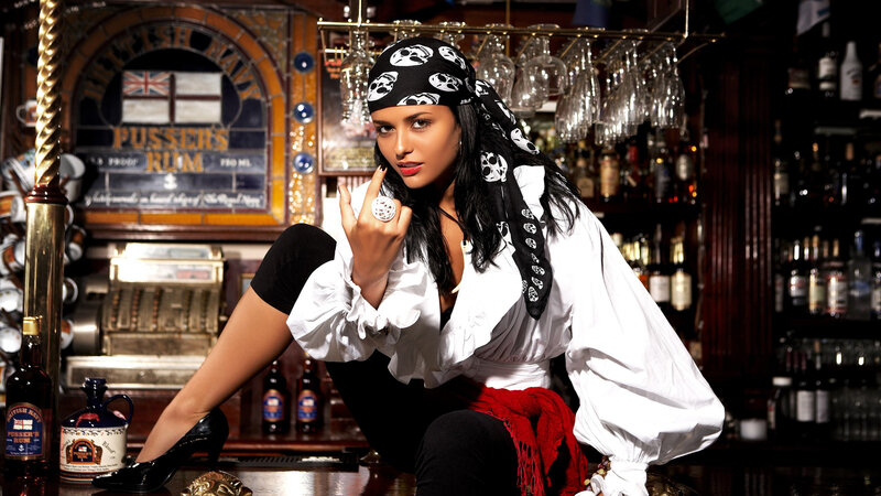 Woman in Pirate Costume — Black, Dramatic, Night