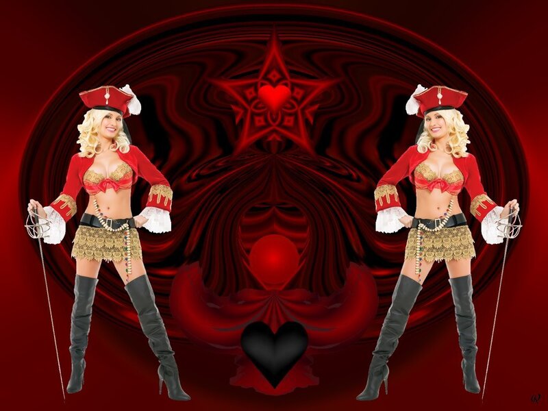 Woman in Pirate Costume — Red, Dramatic, Digital Art