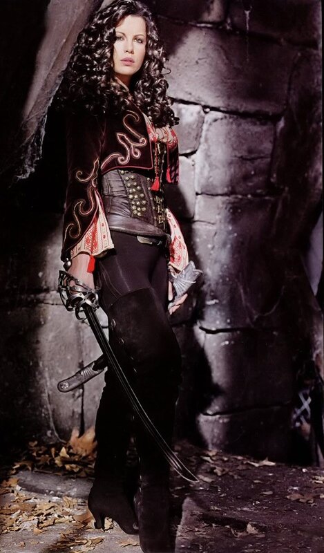 woman in pirate costume with sword