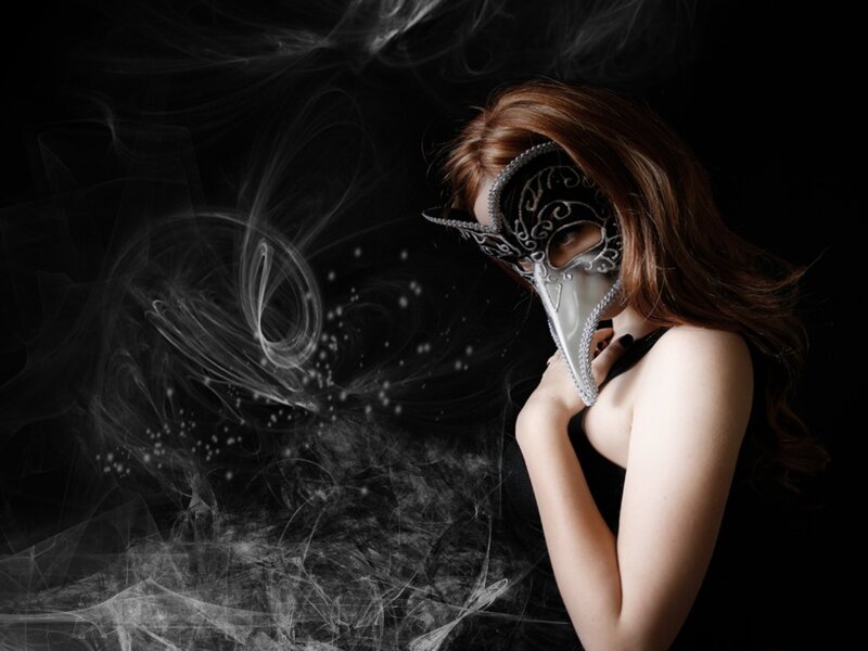 woman in plague mask with smoke