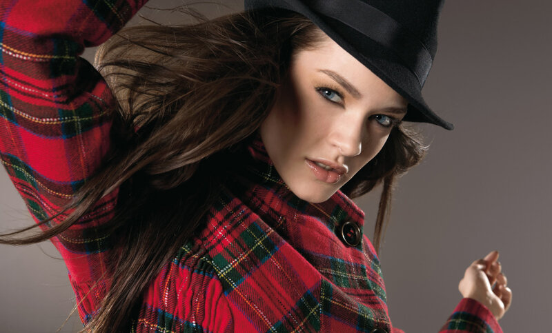 Woman in Plaid Coat — Red