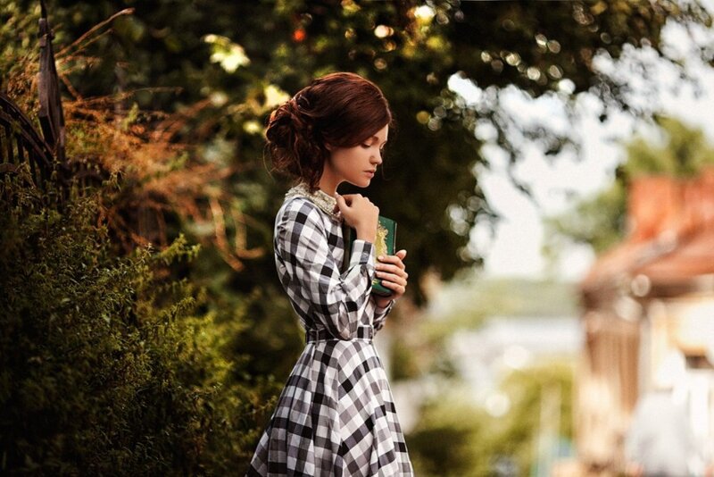 Woman in Plaid Dress — Black, Serene