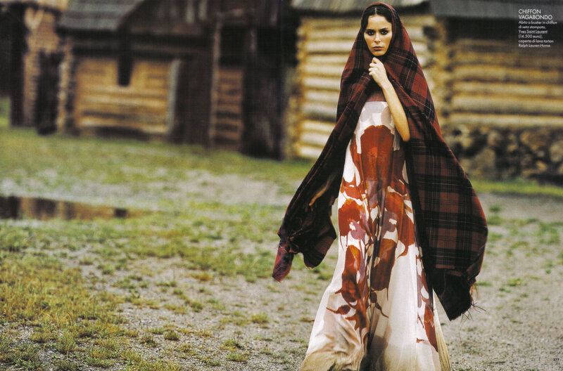 Woman in plaid shawl