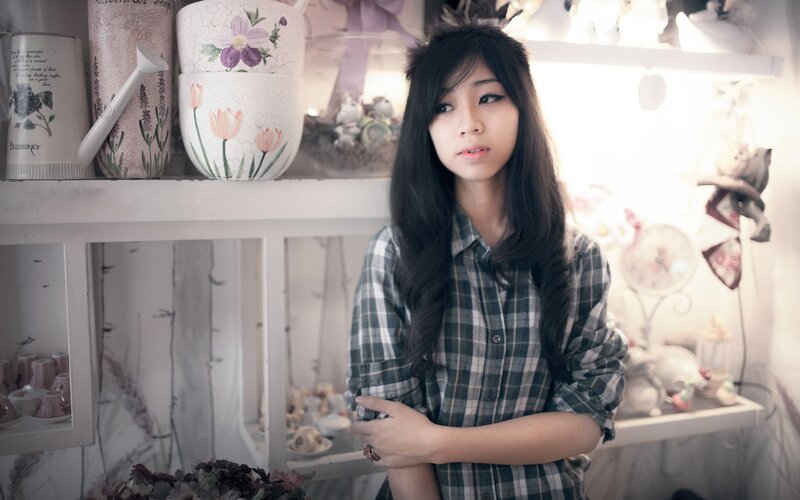 woman in plaid shirt