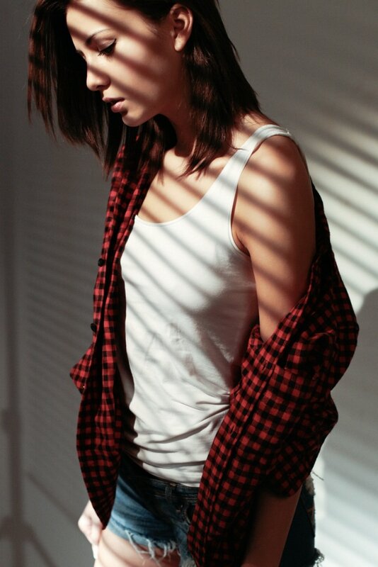 woman in plaid shirt
