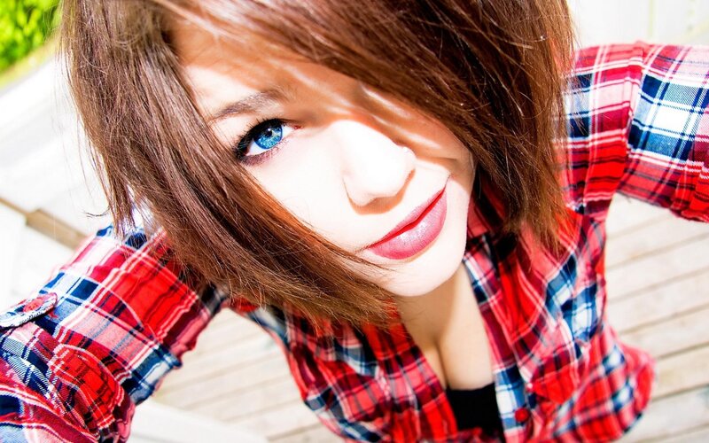 woman in plaid shirt