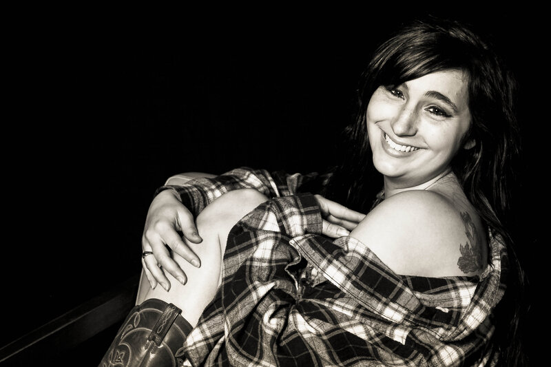 Woman in Plaid Shirt — Black, Dramatic, Photograph, Tattoo