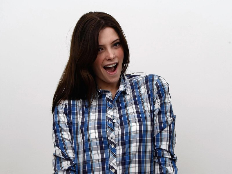 Woman in Plaid Shirt — Blue, Playful, Photograph
