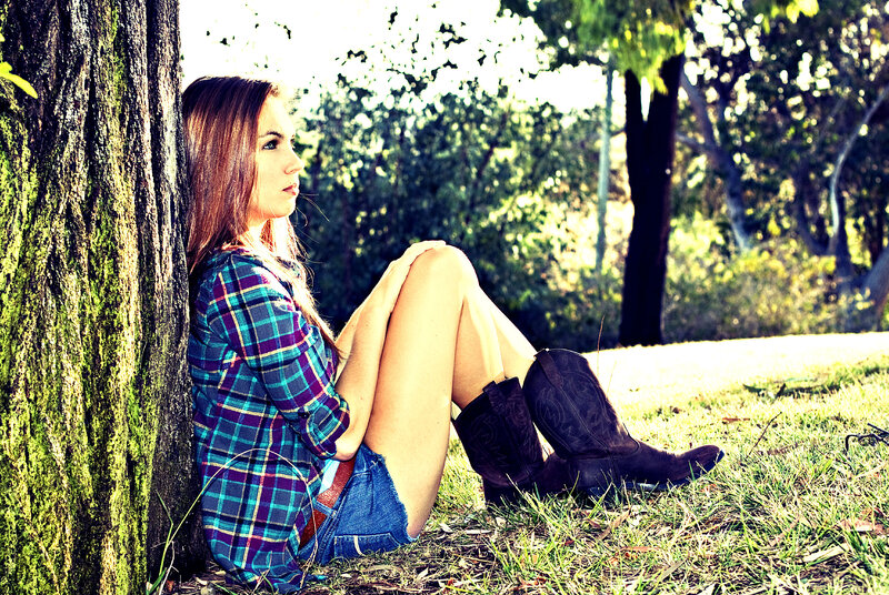 Woman in Plaid Shirt — Green, Serene, Afternoon