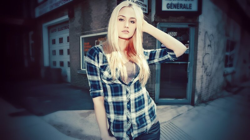 woman in plaid shirt on street