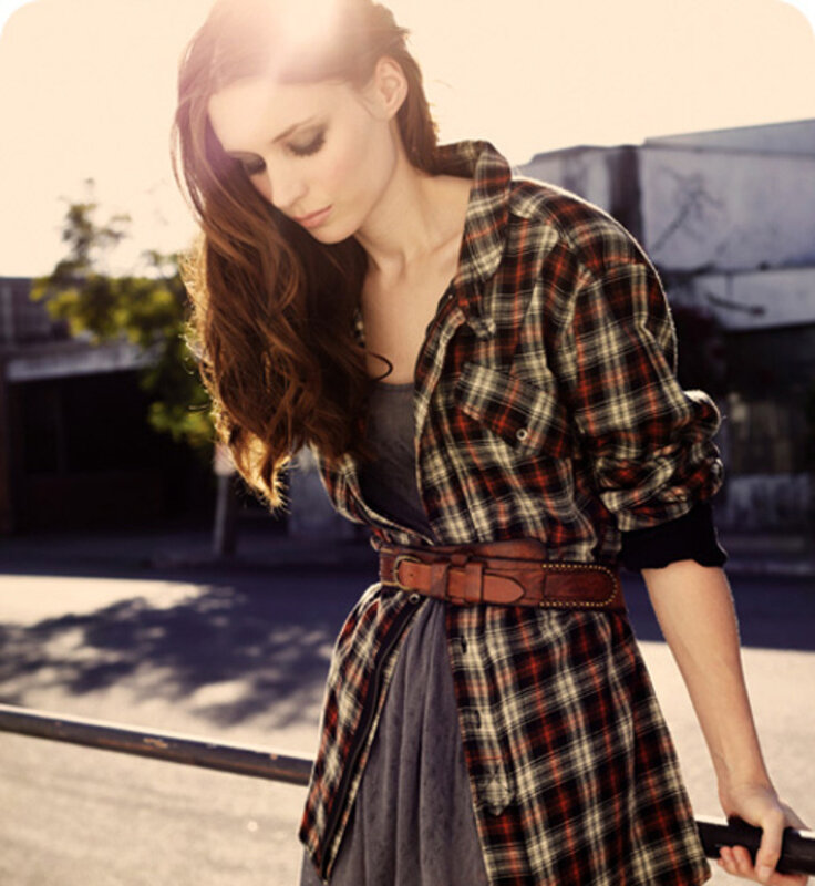 Woman in Plaid Shirt — Red, Contemplative, Afternoon