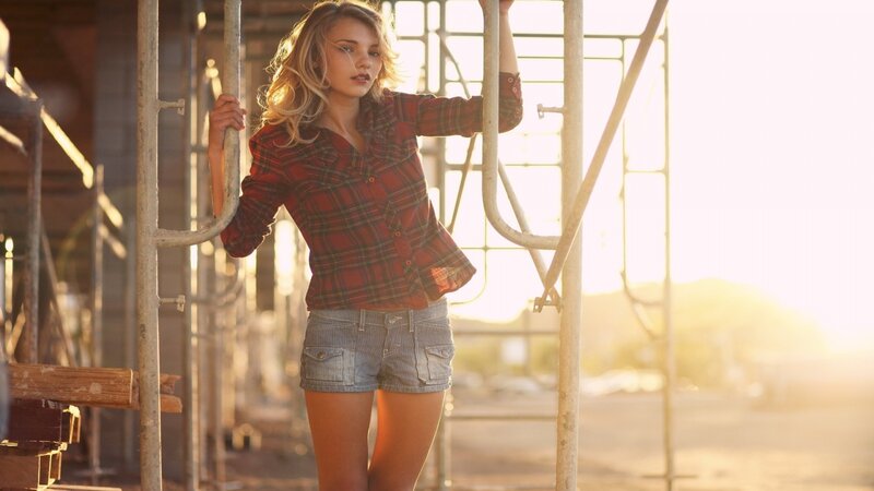 Woman in Plaid Shirt — Red, Dramatic, Sunset