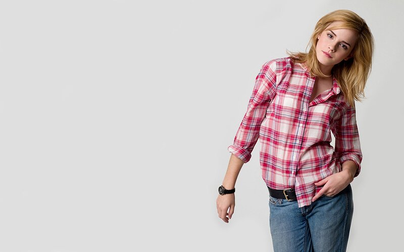 Woman in Plaid Shirt — Red, Neutral