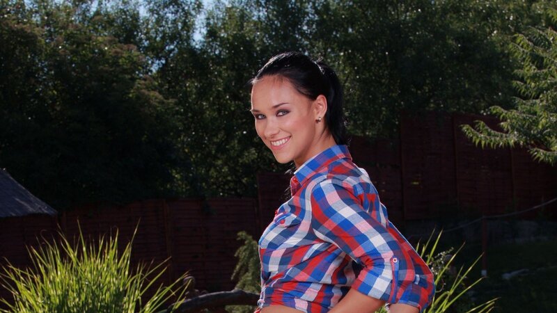Woman in Plaid Shirt — Red, Outdoor, Afternoon