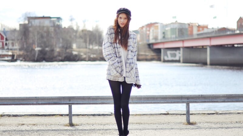 Woman in Plaid Shirt — White, Calm, Winter