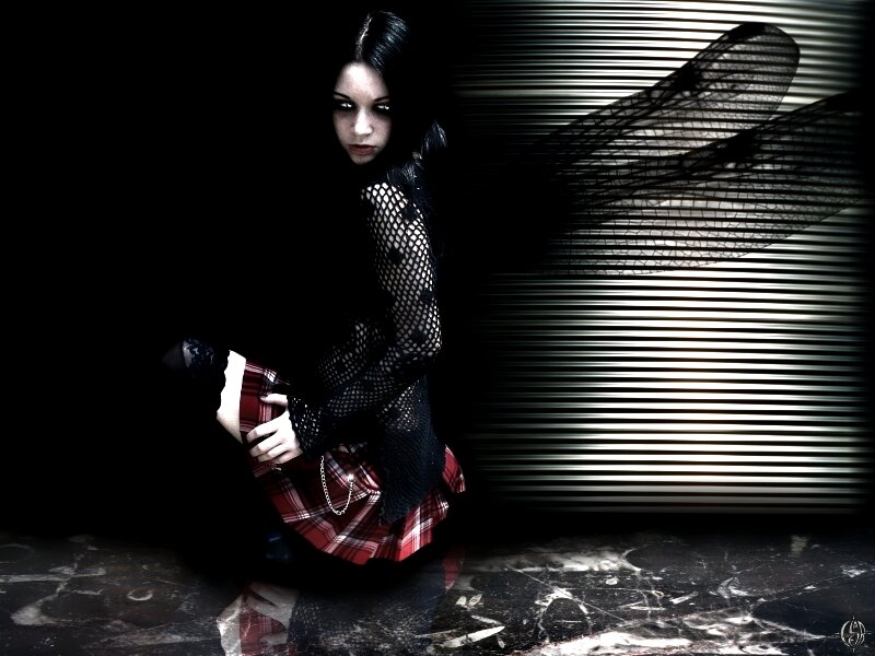 Woman in Plaid Skirt — Black, Dramatic
