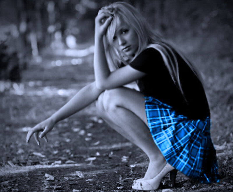 Woman in Plaid Skirt — Blue