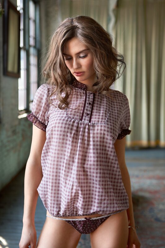 woman in plaid top