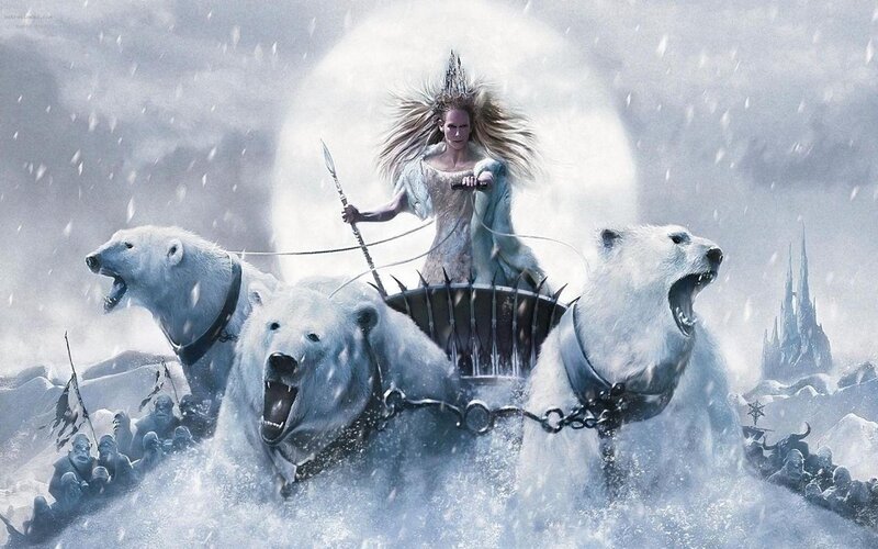 Woman in Polar Bear Sleigh — White
