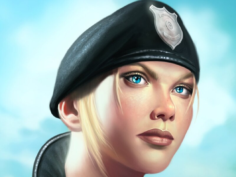 Woman in Police Hat — Blue
