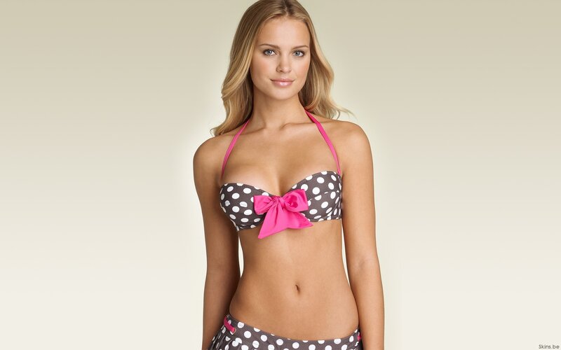 woman in polka dot bikini