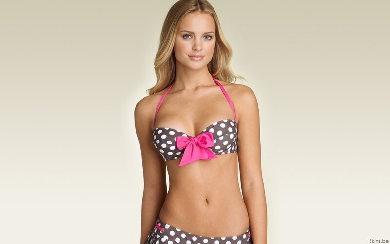 woman in polka dot bikini