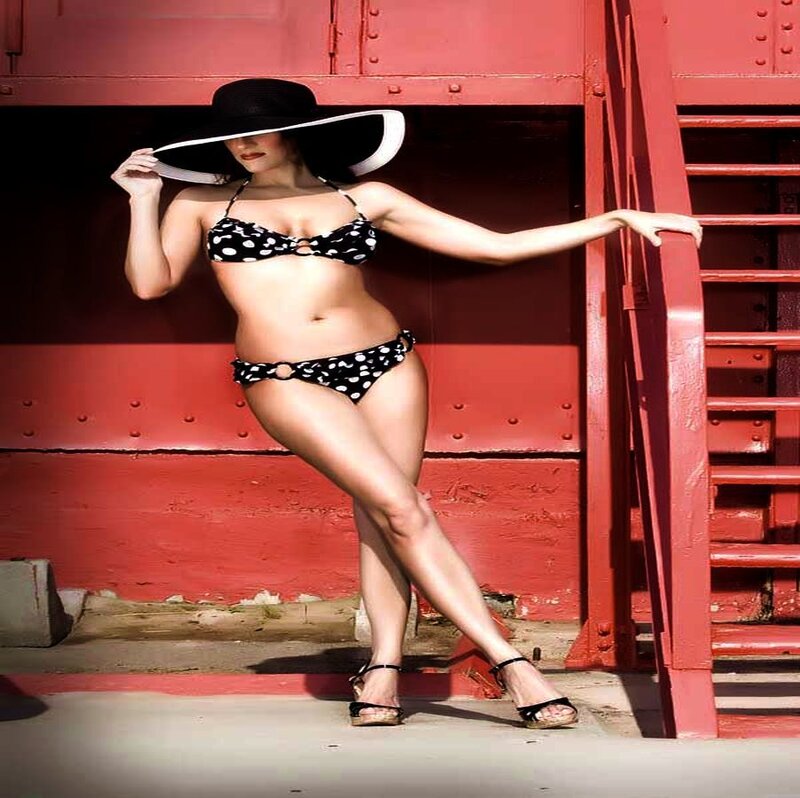 Woman in Polka-dot Bikini — Red