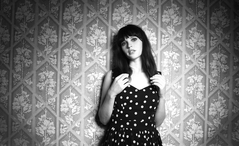 woman in polka dot dress