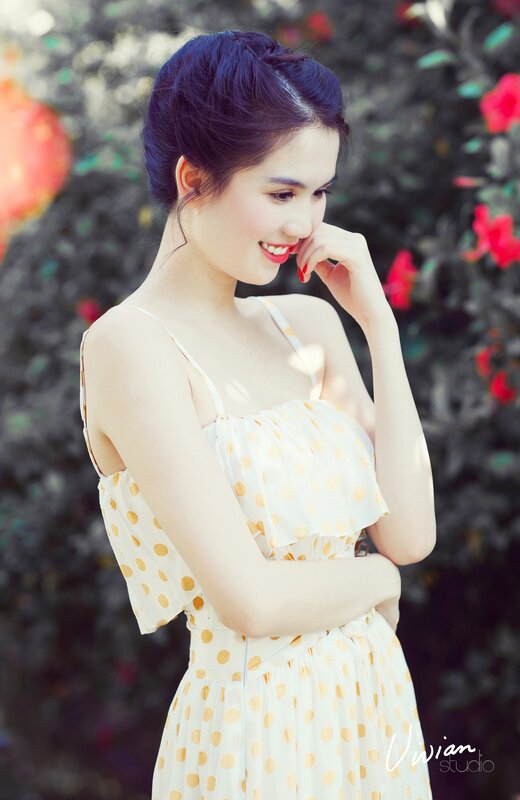 woman in polka dot dress