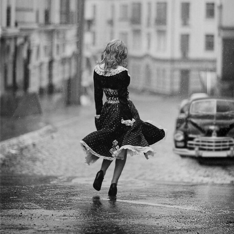 Woman in Polka-dot Dress — Black, Dramatic, Photograph, Car