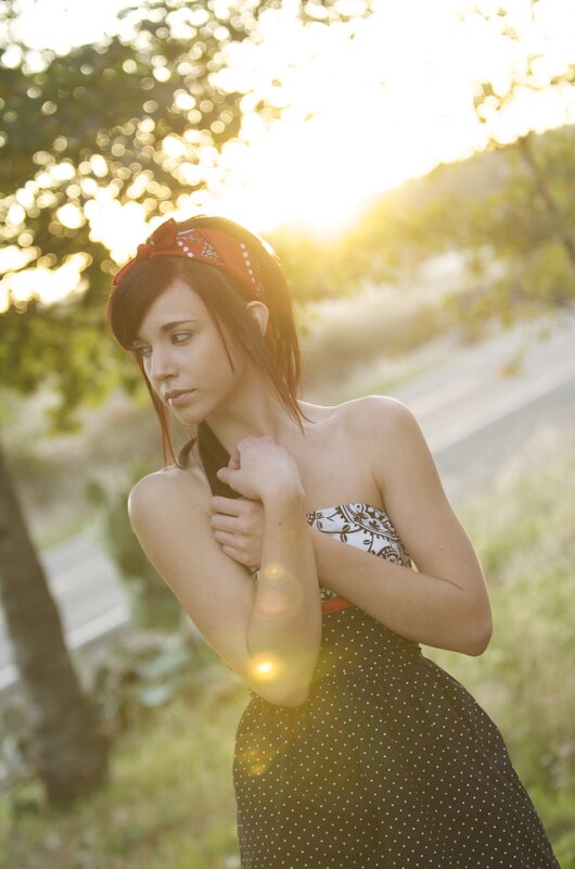 Woman in Polka-dot Dress — Black, Dramatic, Sunset, Photograph