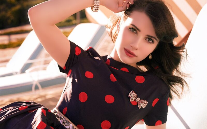 Woman in Polka-dot Dress — Black, Sunny, Afternoon